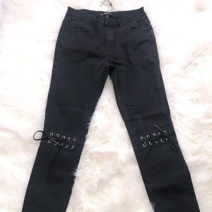 Black high waisted laced knee jeans